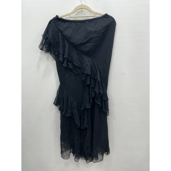 Cami Womens Black Whimsigoth Chiffon Steampunk Goth Layered Maxi Skirt Silk Sz M - Picture 1 of 8